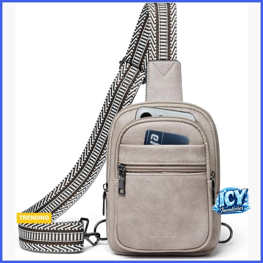 Faux Leather Sling Bag Crossbody Purse Small Travel Daypack